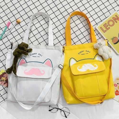 PURFAY Canvas Capacity Women Shoulder Bag Cotton Tote Shopper Bag Cute Eco Reusable Travelling bag Cloth Messenger Bag