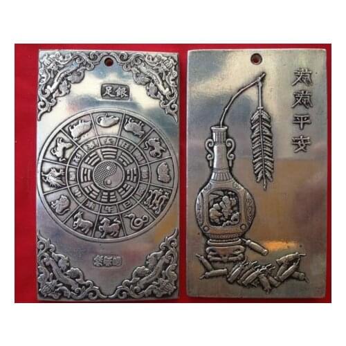 Delicate old Tibetan silver Happiness peace statue thangka