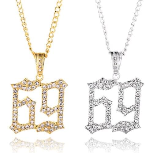 Exquisite Men Digital 69 Necklace Silver Colour Crystal Zircon Necklace Hip Hop Punk Necklace Valentine Day Gifts Jewelry
