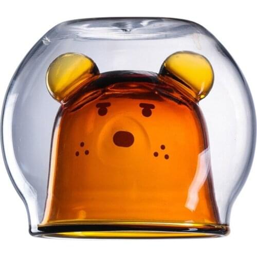 Double Bear Catshape Animal Coffee Cups Heat-Resistant Glass Cup Cute Transparent Milk Wall Mug Home Water Drinkware Household