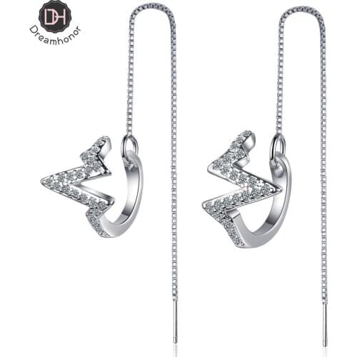 Dreamhonor Korean Temperament Long Chain Ear Line Earrings Zirconia Crystal Wavy Dangle Earrings Jewelry Party Girl Gift
