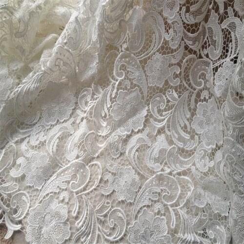 Ivory White / Black Venice Lace Fabric, Graceful Hollow Flower Fabric, Bridal Dress Fabric 1 Yard