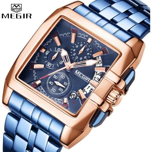 MEGIR Fashion Chronograph Mens Watches Top Luxury Brand Stainless Steel Waterproof Quartz Watch Men Business Date Wristwatches