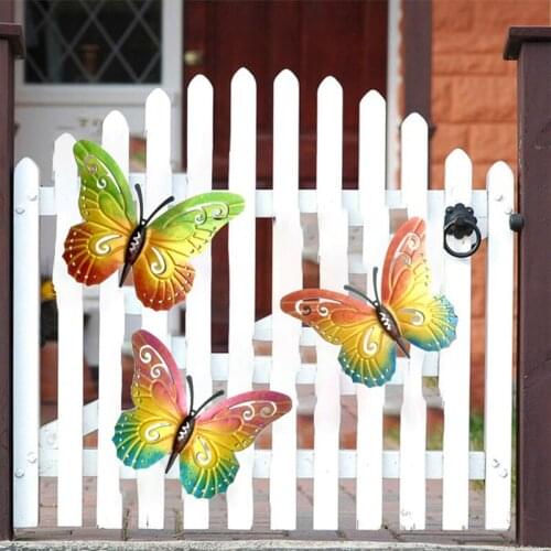 Metal Butterfly Wall Art Hanging Ornaments Indoor Outdoor Color Butterfly Insect Sculpture Wall Decoration for Garden Courtyard