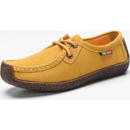 Flats Summer Leather Loafers Casual Shoes Lady Driving Flat Moccasins Lace Up Round Toe Chaussure Femme Size 35-42