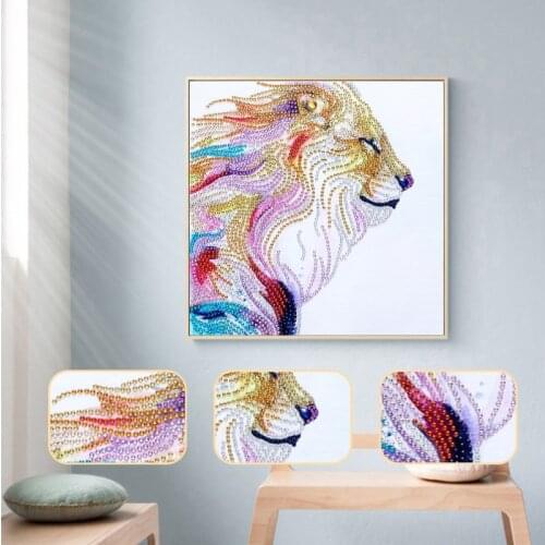 5D DIY Special Shaped Diamond Painting Lion Cross Stitch Embroidery Kits Mosaic Diamond Painting Home Wall Decoration for Room