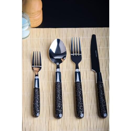 Black Silvery 24 Piece set Fork Spoon Team
