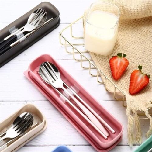Candy Color Stainless Steel Cutlery Set Chopsticks Fork Spoon Set Student Adult Chopsticks Box Camping Travel Tableware Set