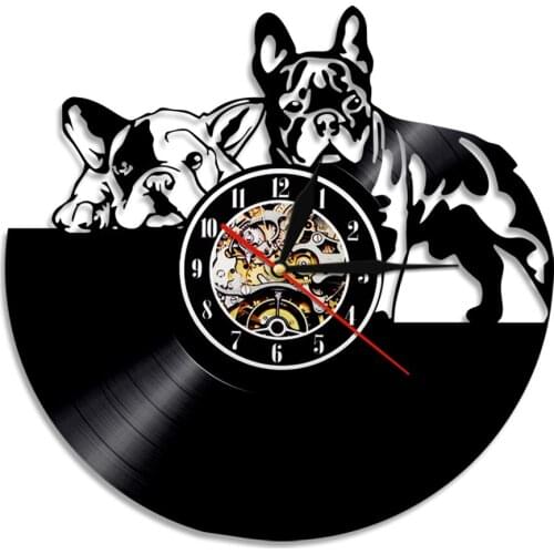 French Bulldog Vinyl Record Wall Clock Modern Design Animal Pet Shop Decor Puppy Wall Clock Relogio De Parede Bulldog Lover Gift