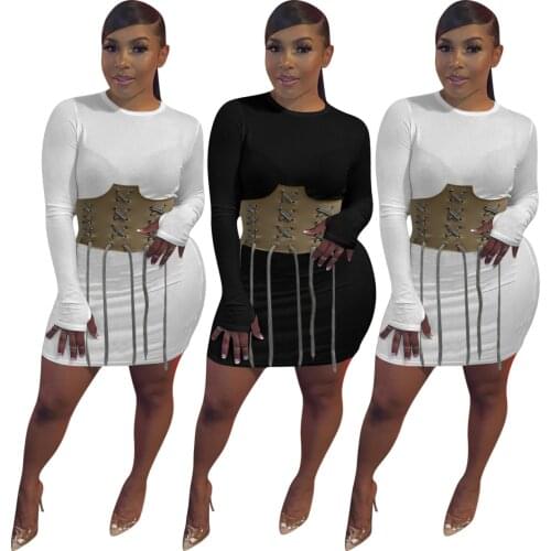 2021 Autumn Corset Patchwork Bodycon Dresses Woman Long Sleeve Hip Package Sexy Night Club Party Bandage Vestidos