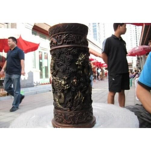 Song voge gem S0241 Regius Pure Red Bronze Refined Nine Dragon pencil vase