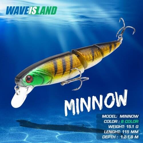 WAVEISLAND2021 Top Water Minnow Fishing Lure Sinking 15g 11.5cm Bait Double Hooks Multi-section Trolling Isca Artificial Baits