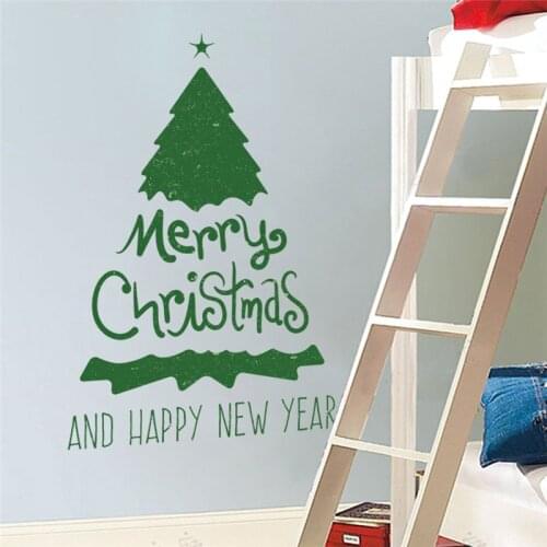 Happy New Year Merry Christmas Tree Wall Stickers For Store Home Decor Xmas Festival Wall Art Diy Window Decal Pvc Posters