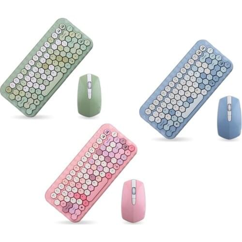 SeenDa2.4G Wireless Keyboard Mouse Set Pink Girl Color Wireless Keyboard Comb