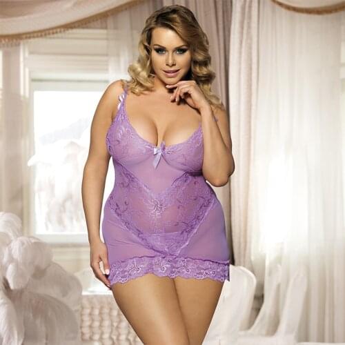 Sexy Lingerie 5XL 7XL Plus Size Women Erotic Dress With G string Transparent Lace Floral Hot Erotic Lingerie Babydoll R70218