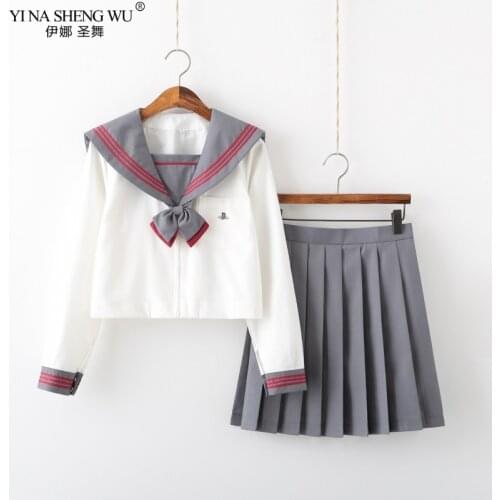 Fresh Gray White Japanese Anime High School Girls JK Uniforms Cosplay Costume Student Uniform Pleated Skirt Sailor Suit Class
