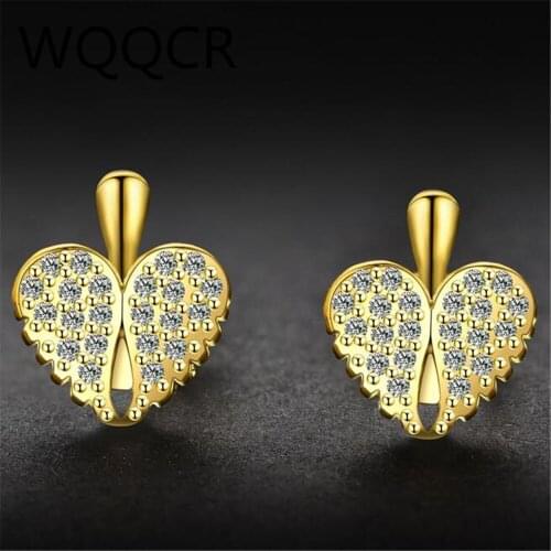 WQQCR New Hot Explosion Heart-Shaped Earrings Earrings Leaf Shape Silver Color Zircon Inlaid Beautiful Ladies Jewelry gift