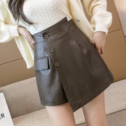 Saias mulher irregular high waist PU leather a line split skirt y2k shorts korean style streetwear buttons pockets mini skirts