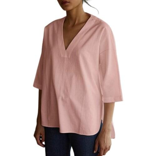 Plus Size Women Blouse Solid Color V Neck Autumn Winter Female Shirts Half Sleeve Split Top Elegant Office Shirt Blouses Party
