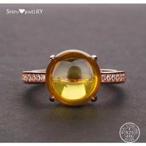 Shipei Rose Gold Natural Citrine Gemstone Ring for Women in 925 Sterling Silver Yellow Citrine Ring Wedding Engagement Size 5-12