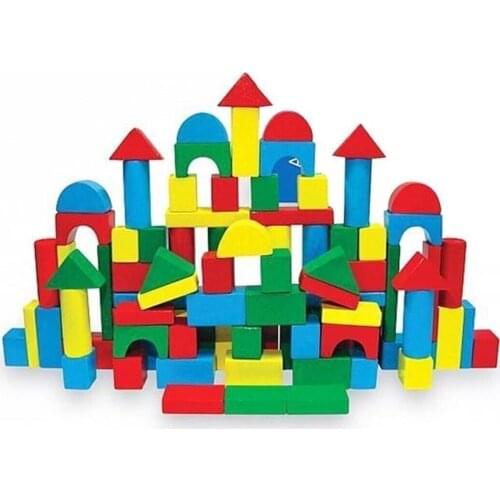 100 piece Colorful Wooden Blocks for Kids Christmas Gift Shape and Colors with Diy