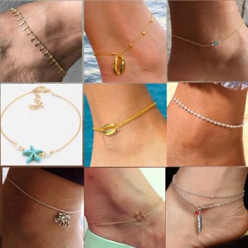 12pcs/lot Hot style in Europe and us selling shell star foot chain Anklet fashion and personality Contracted jewelry wholesale