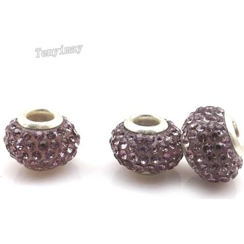 12pcs/lot Big Hole Charm Beads Purple Crystal Spacer Beads For Jewelry Making