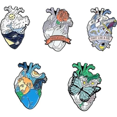 20pcs/lot G1201 Cartoon Badges Heart Enamel Brooches Metal Lapel Pin Clothes Hat Badge Collar Pins Funny Brooch For Women Man