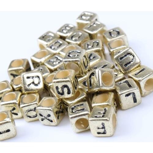 400Pcs 6mm Gold Sliver Plated Mixed Letter Alphabet Cube Acrylic pony Beads For Jewelry making
