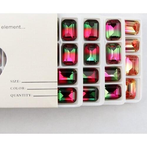 96pcs 4627 13*18 Rectangle Tourmaline rhinestone thin octagon fancy stone K9 glass crystal pointback stone in setting