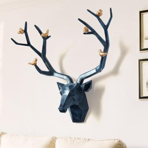 HOME DECORATION ACCESSORIES BIG 3D DEER HEAD STATUE 51X52X17CM RESIN SCULPTURE WALL DECOR NORDIC LIVING ROOM MURAL ART CRAFT