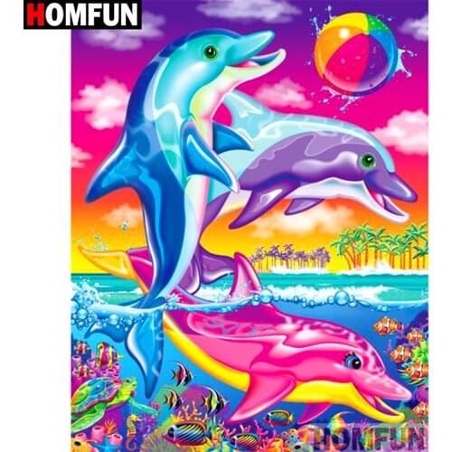 HOMFUN Full Square/Round Drill 5D DIY Diamond Painting "Cartoon dolphin " Embroidery Cross Stitch 3D Home Decor Gift A12652