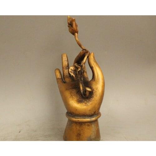8"Tibet Tibetan Buddhism Religion Bronze lotus flower Buddha Hand Statue