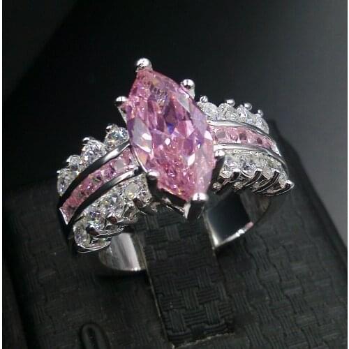 Choucong Wieck Classic Jewelry Marquise Cut Pink AAA CZ Zirconia Simulated stones 925 silver Wedding Band Ring Set Size5-11 Gift