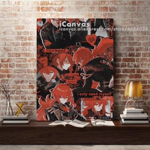 Genshin Impact Diluc Collage Canvas Home Decor Painting Wall Art Decoration Prints Dorm Living Room Bedroom Poster