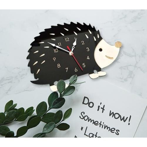 Hot Sale Fashion Creative Black Animal Hedgehog Fridge Pastoral Cartoon Clocks
