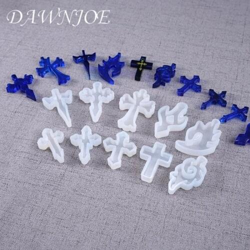 DAWNJOE 10 Style Crystal Epoxy Resin Cross Pendant Mould DIY Making Handmade Pendant Cross Pendant Jewelry Supplies Finding