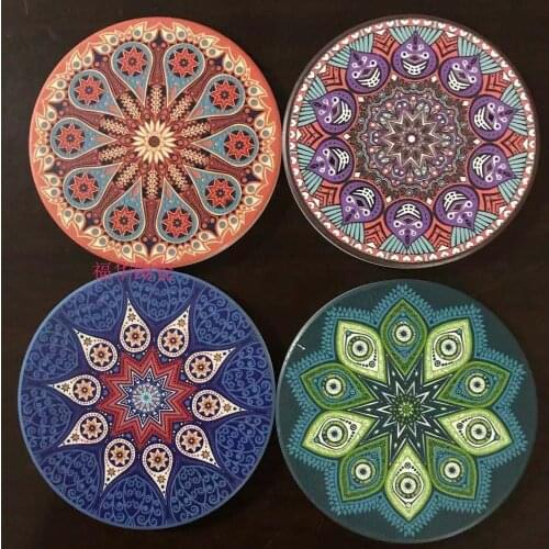 Ceramic Tiki Cup Coasters Placemats With Heat Insulation Pads Abstract Pattern