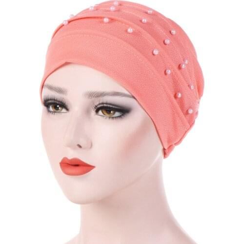 Classic Ethnic Style Ladies Hat Hoods Keep Warm Beads Head Cap Muslim Turban Hijab Caps Elastic Hair Wrap Keep Warm Beanies Head