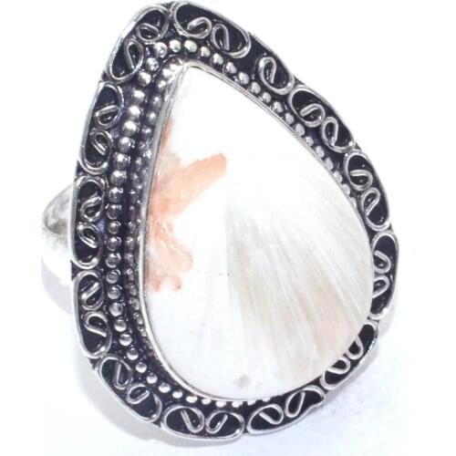 Genuine White Jasper Ring Silver Overlay over Copper, USA Size : 8 , R7501