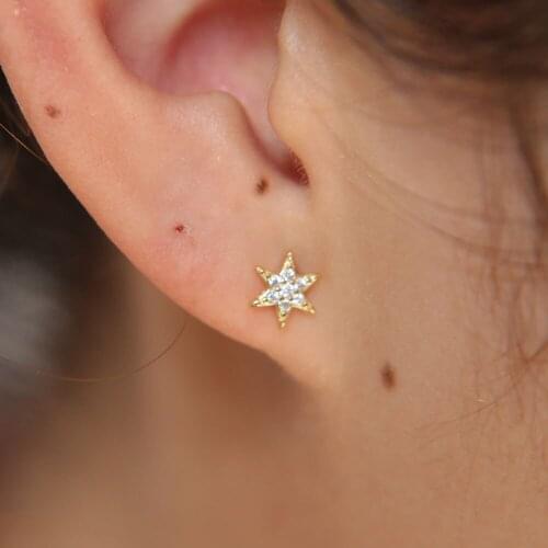 Mini small earrings cz star shaped stud cute 925 sterling silver jewelry girl women multiple piercing jewelry minimal earring