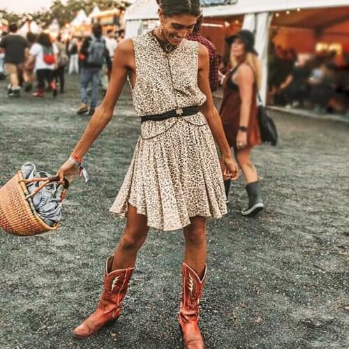 AYUALIN a-line mini dress sexy sleeveless rayon cheetah Leopard print Dresses boho dress Gypsy loose tunic women dresses Vestido