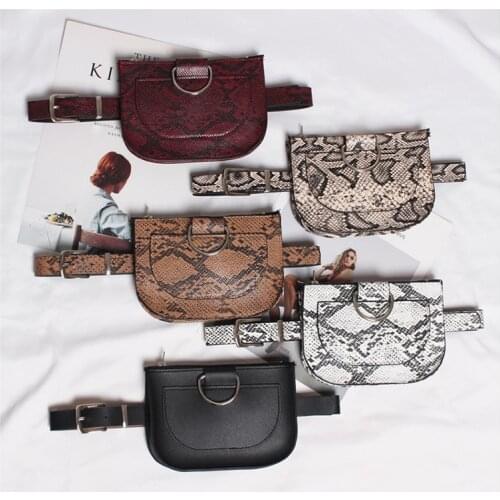 Fashion Women Waist Pack Snake Skin Fanny Pack Pu Leather Serpentine Waist Bag Female Waist Belt High Quality Female Purse