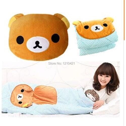 Fashion Lovely Rilakkuma Cute Cartoon Plush Bear Doll Pillow Cushion Nap Car Bolster Wave Point Blanket 2 in 1