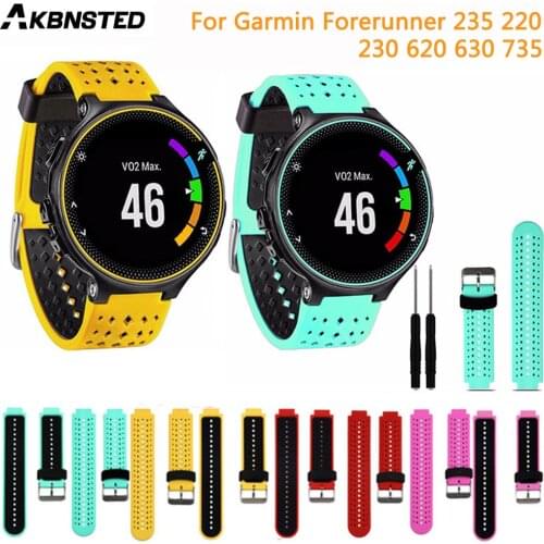 AKBNSTED 15 Colors Soft Silicone Watch Strap For Garmin Forerunner 230/235/220/620/630/735 Sport Watch Replacement Wristband