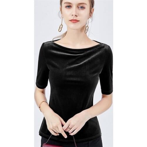 Autumn new 2020 slash neck top shirts half sleeve office lady velour slim velvet shirt plus size S- 5XL 6XL 7XL