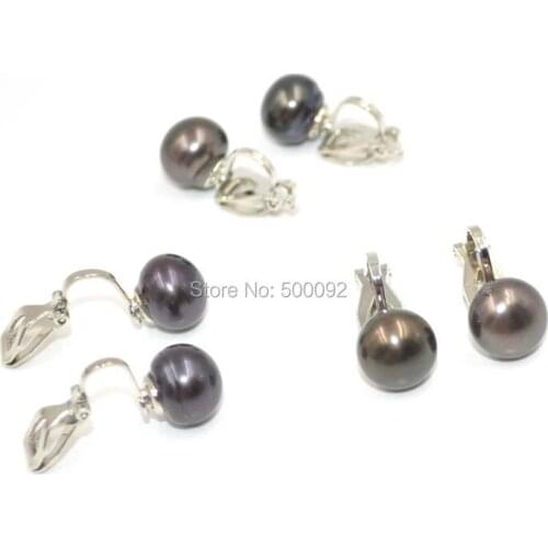 Wholesale 10 pairs 9mm black Freshwater Cultured Pearl Earring