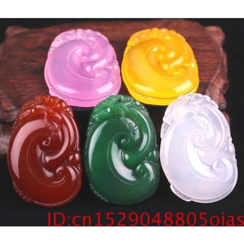 Natural Green Chinese Jade Ruyi Dragon Pendant Agate Necklace Fashion Charm Jewelry Carved Amulet Gifts for Women Men