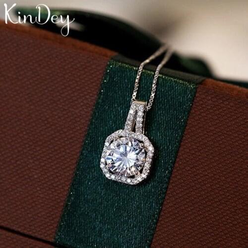 Kindey Real Pure New Silver Color Cubic Zircon Square Necklaces Pendants for Women Wedding Jewelry Kolye Collares