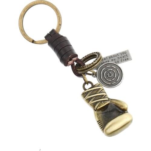 Punk Fashion Boxing Men Keychain Retro Genuine Leather Glove Pendant Keyring Bag Car Key Holder Chain Vintage Women Jewelry Gift
